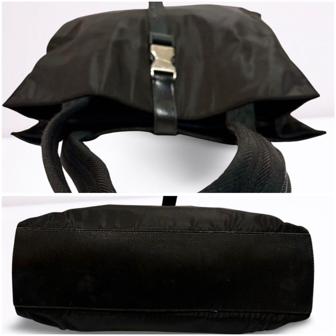 【正規品】プラダ PRADA トートバッグ 刻印ロゴ ナイロン レザー ブラック