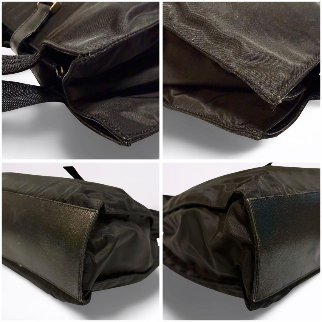 【正規品】プラダ PRADA トートバッグ 刻印ロゴ ナイロン レザー ブラック