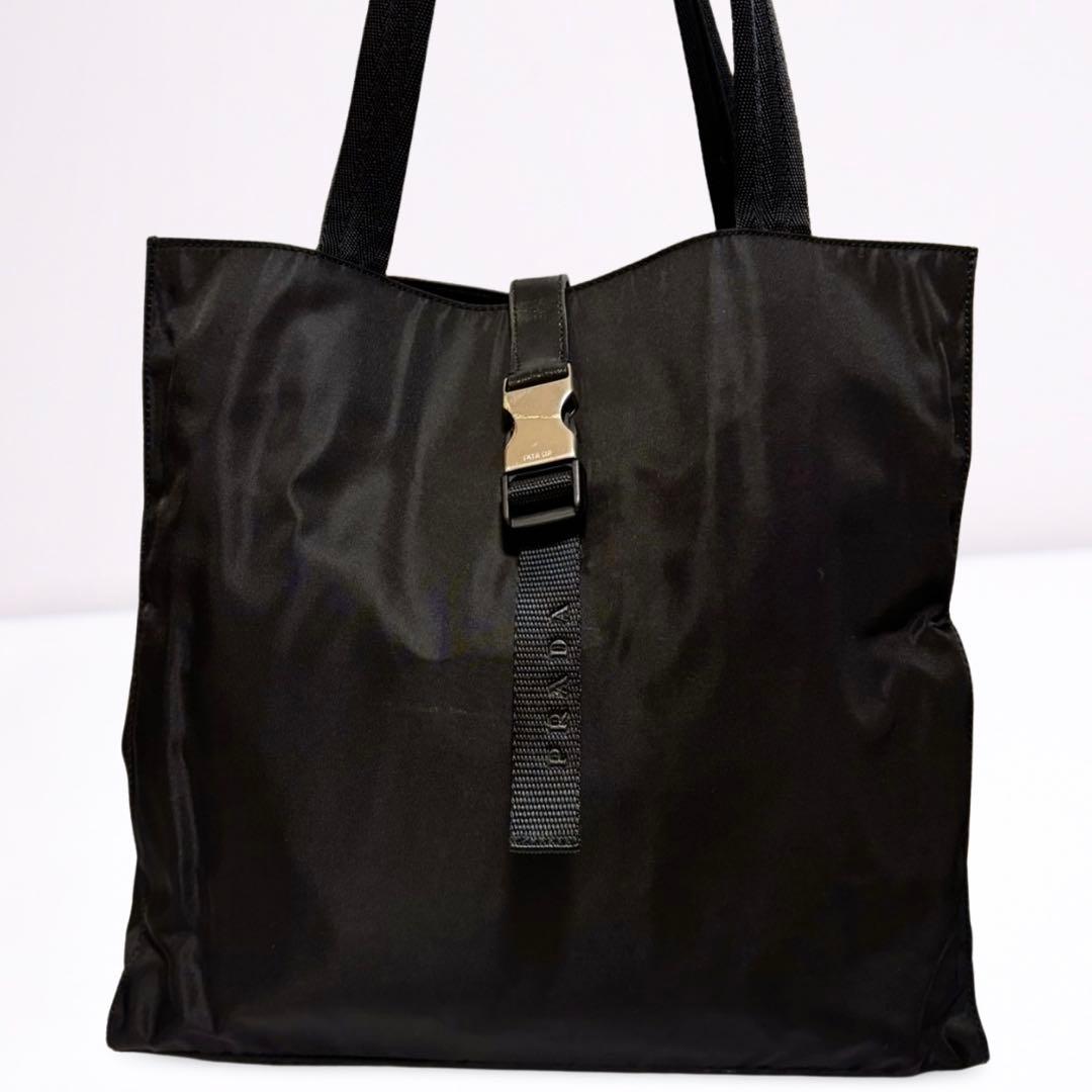 【正規品】プラダ PRADA トートバッグ 刻印ロゴ ナイロン レザー ブラック