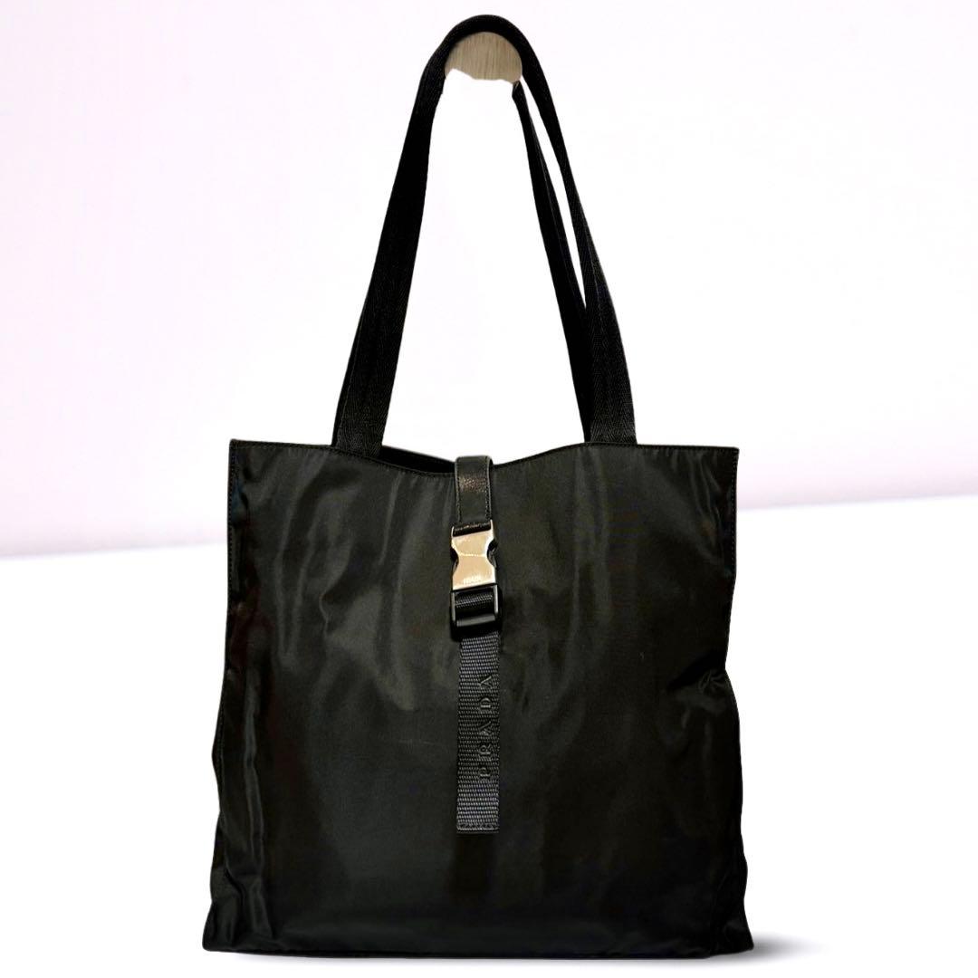 【正規品】プラダ PRADA トートバッグ 刻印ロゴ ナイロン レザー ブラック