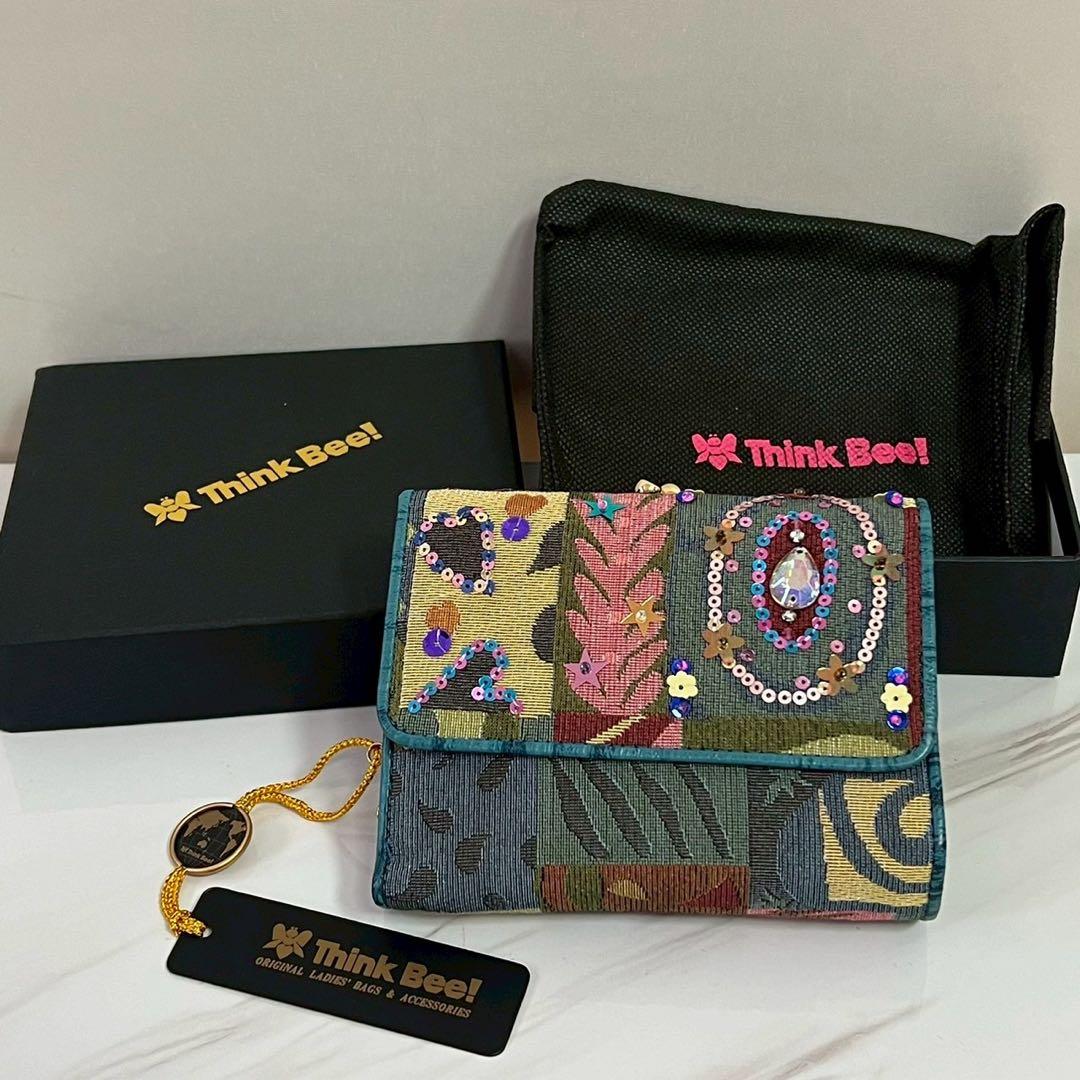 タグ付未使用 シンクビー ジャストハート スパンコール レザー　がま口 財布