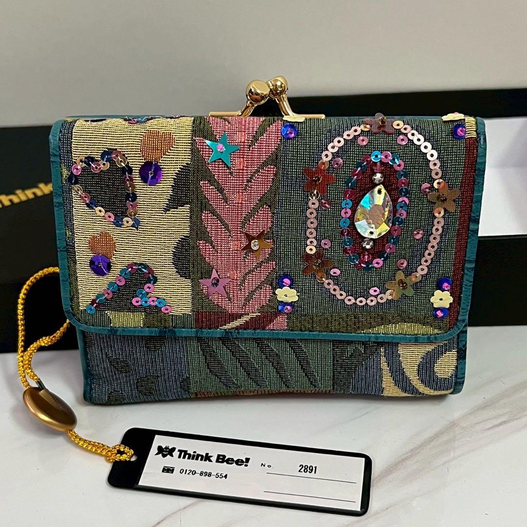 タグ付未使用 シンクビー ジャストハート スパンコール レザー　がま口 財布