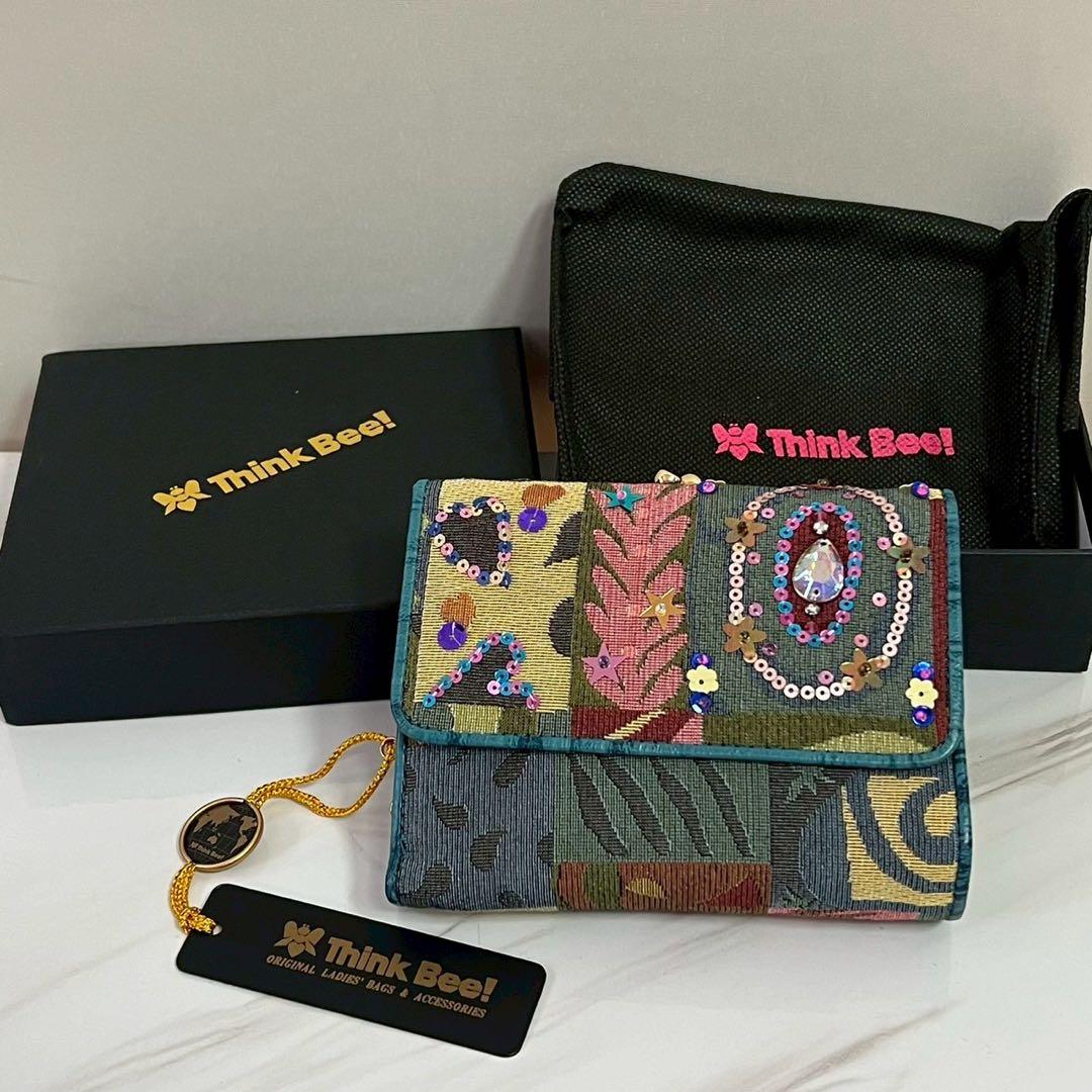 タグ付未使用 シンクビー ジャストハート スパンコール レザー　がま口 財布