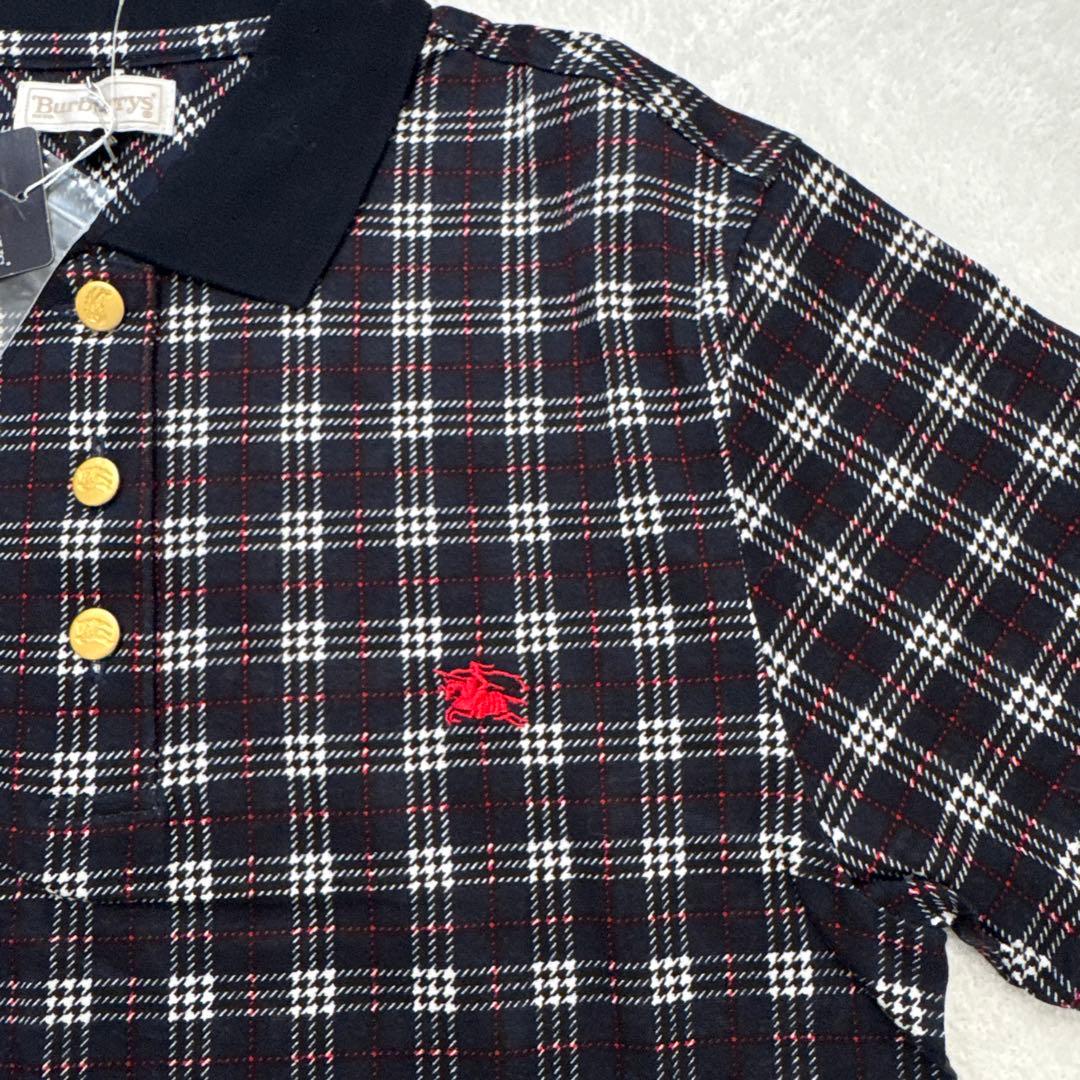 新品未使用 バーバリーズ ポロシャツ 金ボタン ノバチェック ネイビー 収縮性
