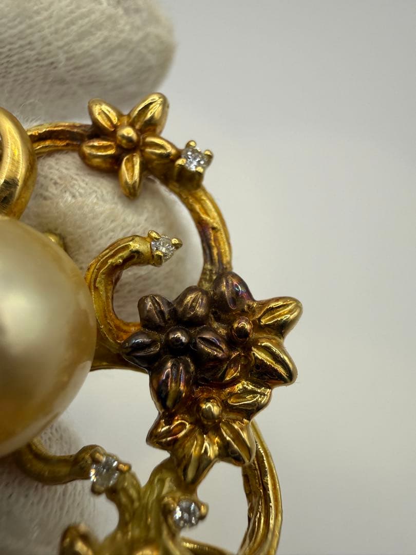 K18 パール ペンダントトップ 花/リースデザイン ダイヤ 一部変色あり