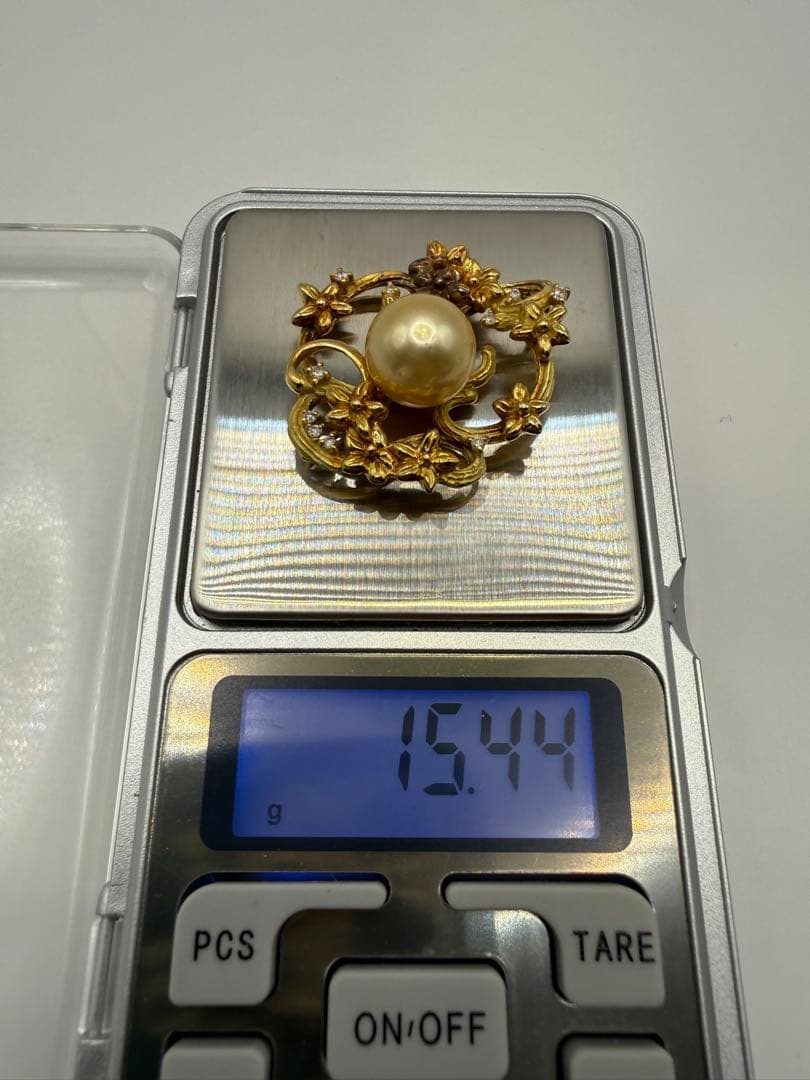 K18 パール ペンダントトップ 花/リースデザイン ダイヤ 一部変色あり