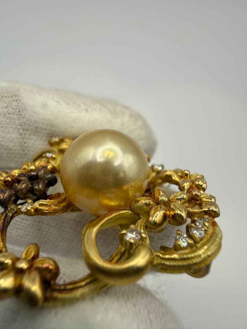 K18 パール ペンダントトップ 花/リースデザイン ダイヤ 一部変色あり