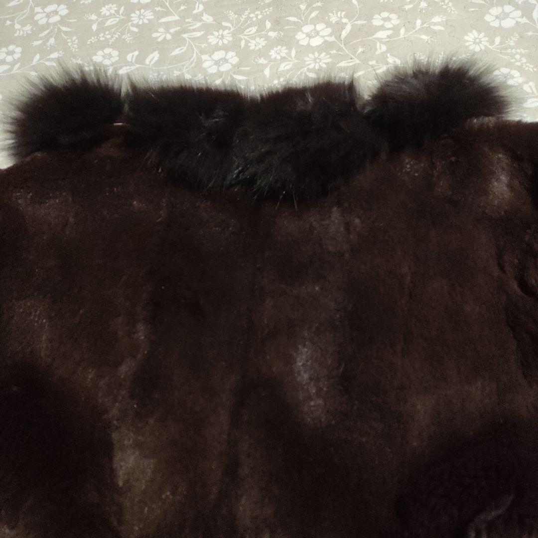 リアルファーフリルデザイン 毛皮コート ダークブラウン