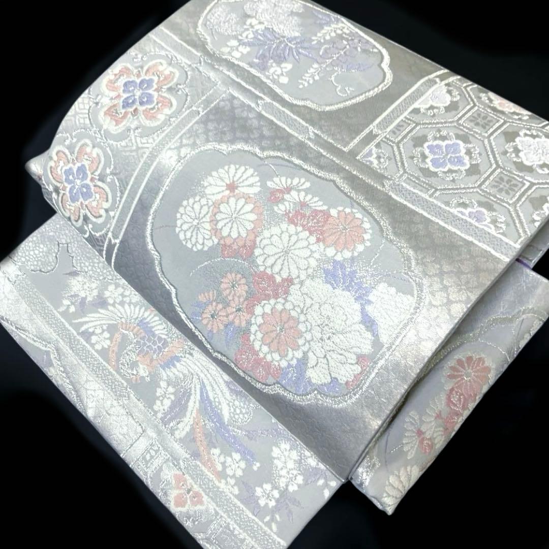 袋帯　ワンタッチ作り帯　マジックテープ　二重太鼓　付け帯【天井鳳凰吉祥華紋】