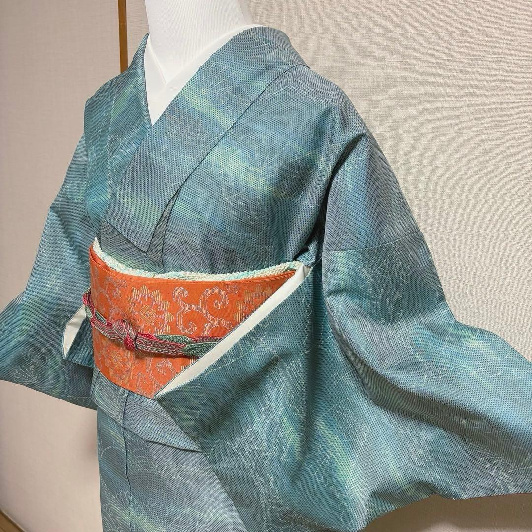 未使用近い　美品　袷　正絹　大島紬系　紬　小紋　フルセット