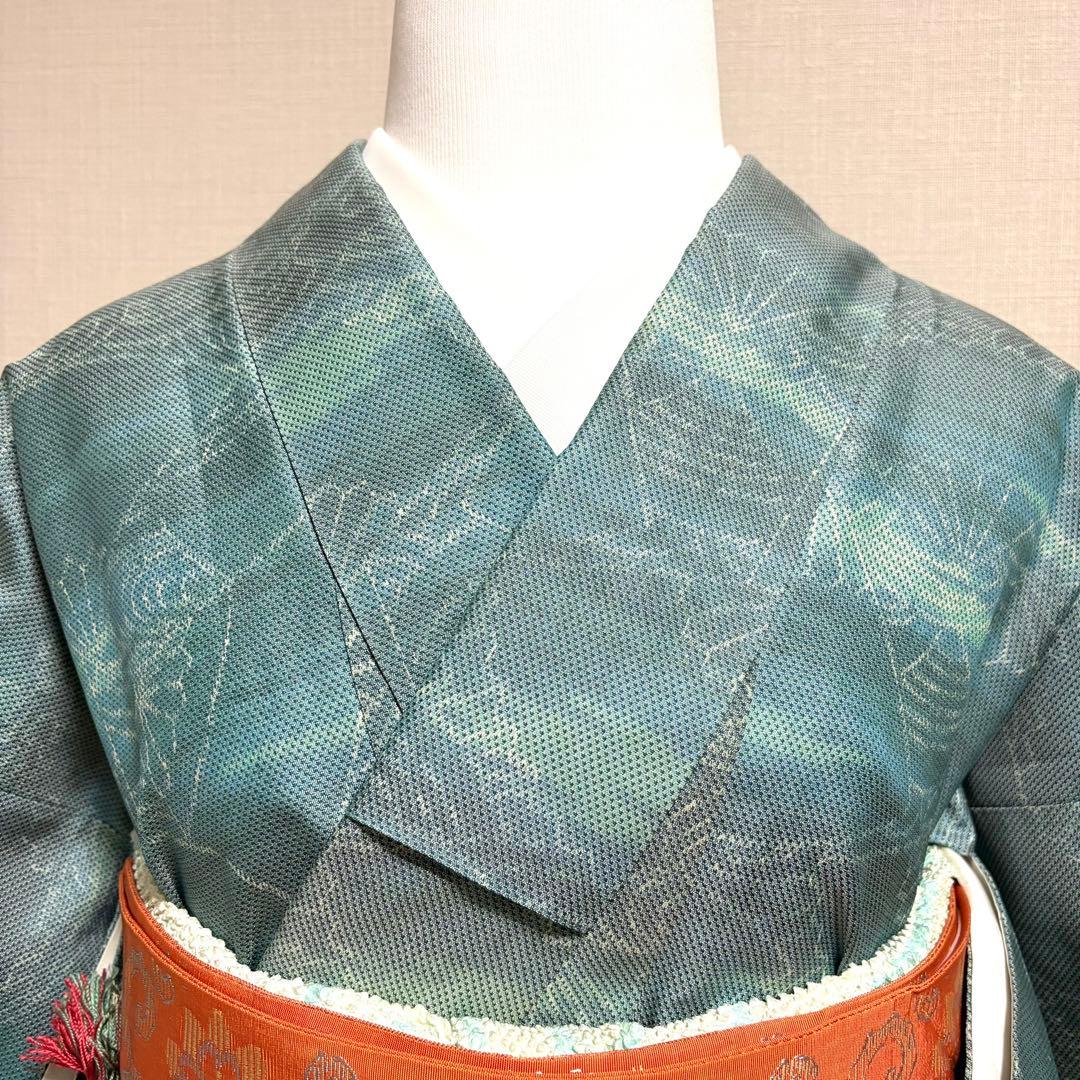 未使用近い　美品　袷　正絹　大島紬系　紬　小紋　フルセット