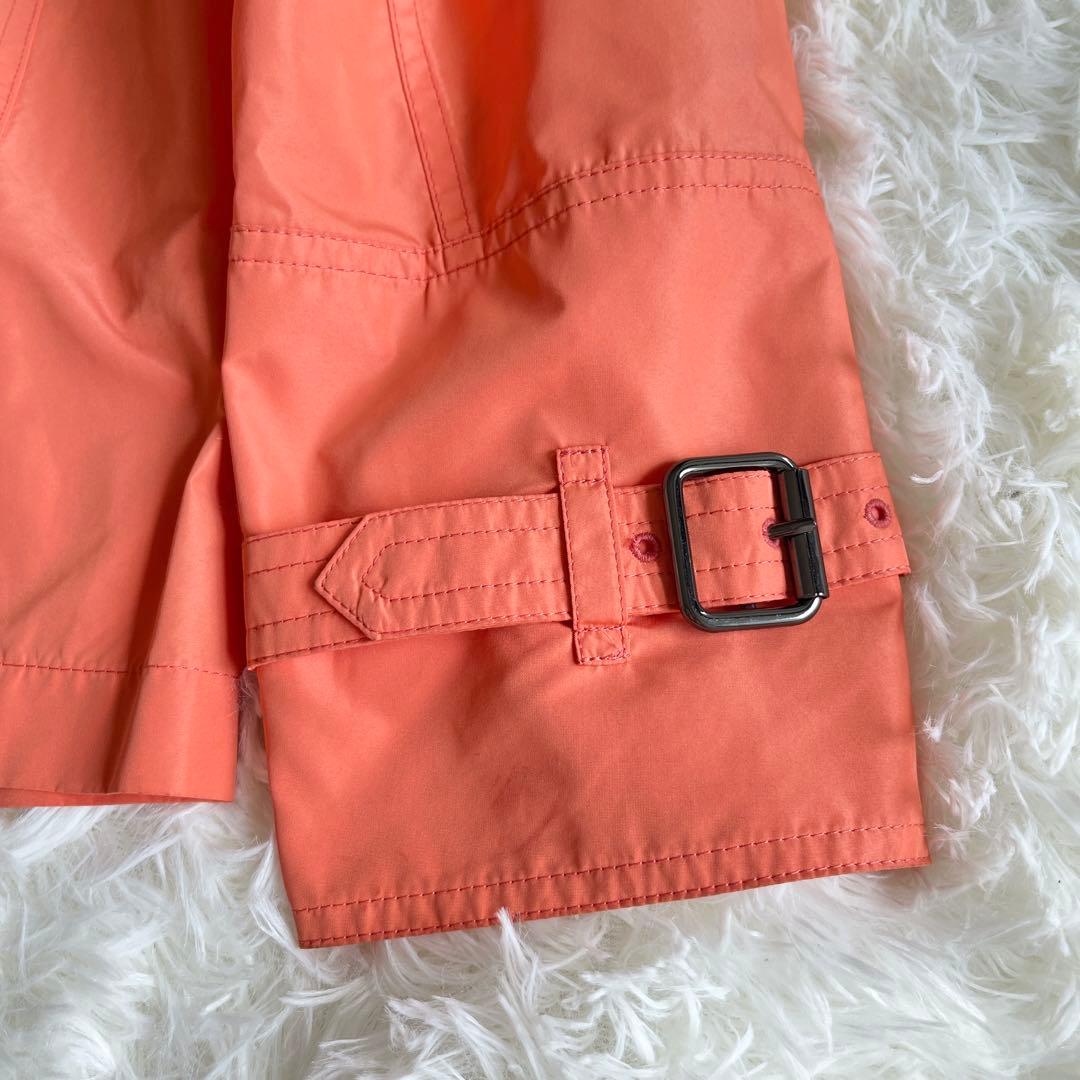 極美品　バーバリー　撥水加工　オレンジ　多機能ハーフコート　ベルト　フード