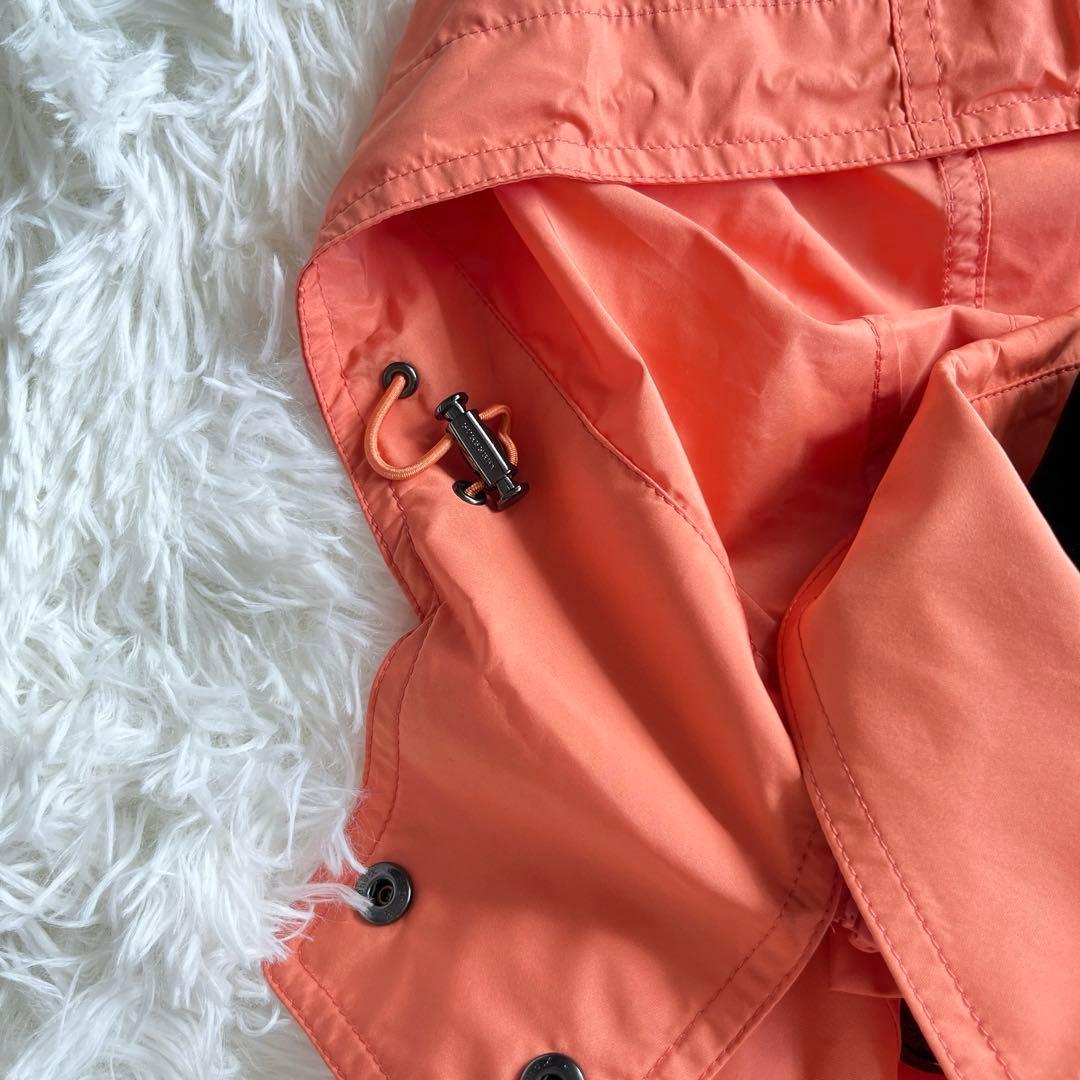 極美品　バーバリー　撥水加工　オレンジ　多機能ハーフコート　ベルト　フード