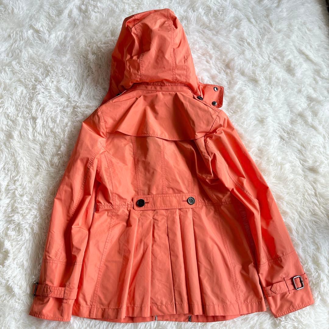 極美品　バーバリー　撥水加工　オレンジ　多機能ハーフコート　ベルト　フード