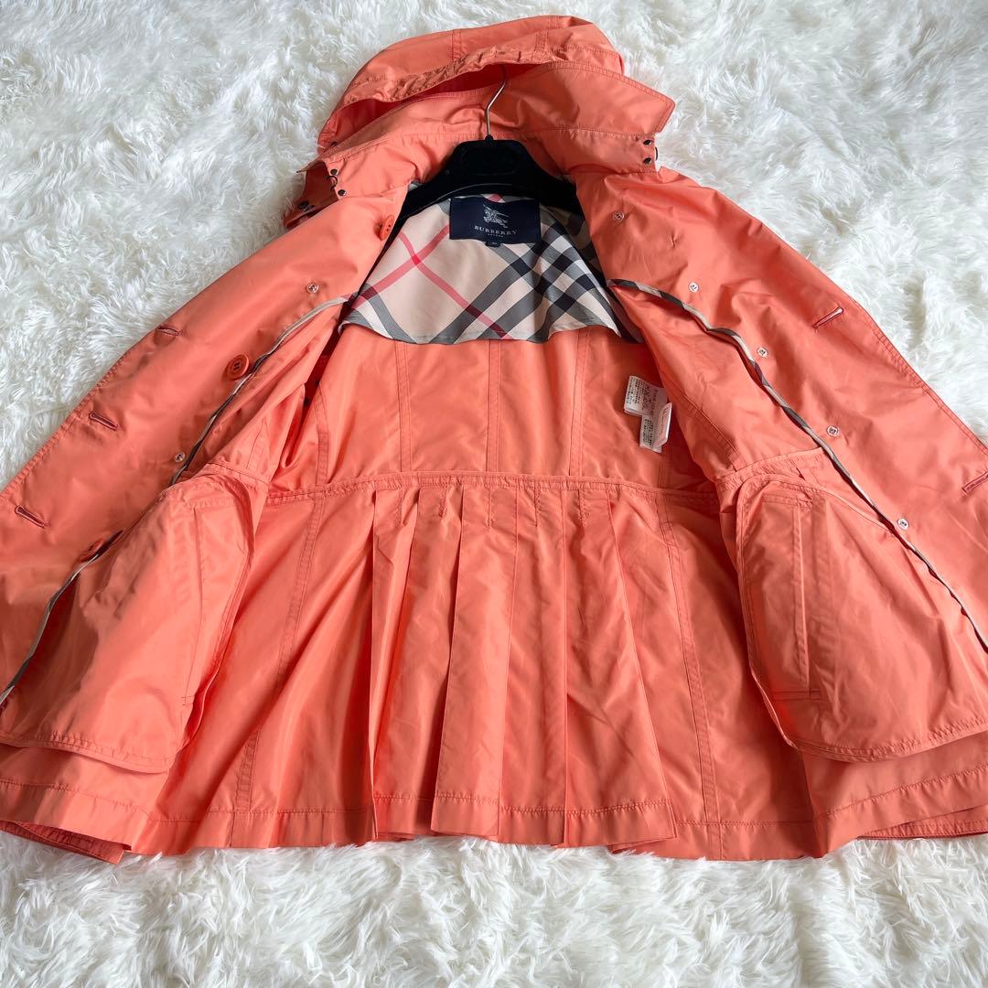 極美品　バーバリー　撥水加工　オレンジ　多機能ハーフコート　ベルト　フード