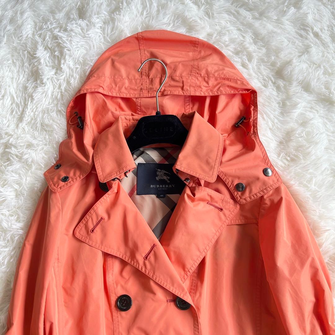 極美品　バーバリー　撥水加工　オレンジ　多機能ハーフコート　ベルト　フード