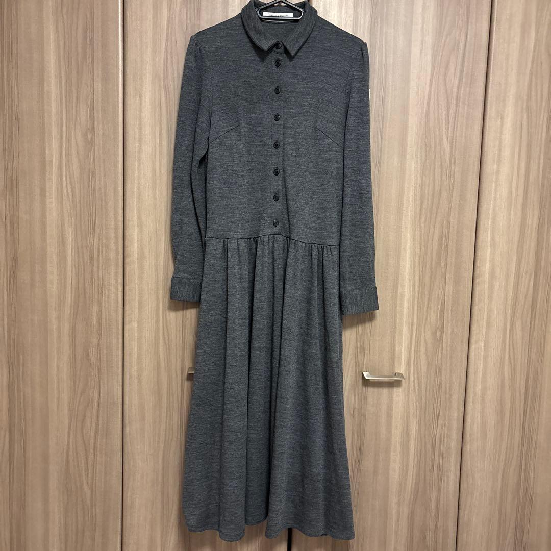 【ボーダーズアットバルコニー】ワンピース　ウール　グレー　シャツドレス　38