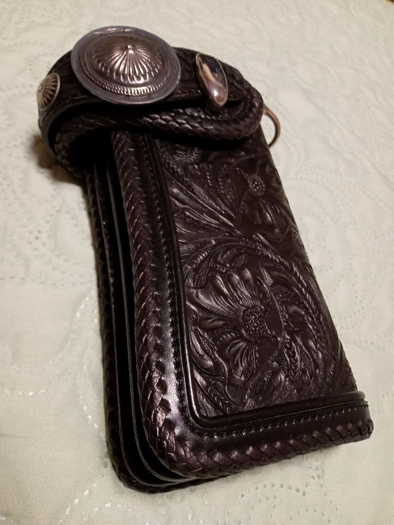 ★mamakin カービングウォレットカスタム革レザー/革フック＆ループコンチョ