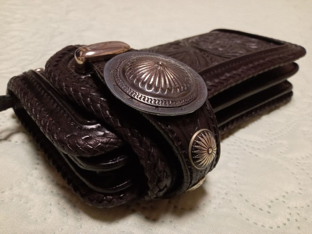 ★mamakin カービングウォレットカスタム革レザー/革フック＆ループコンチョ