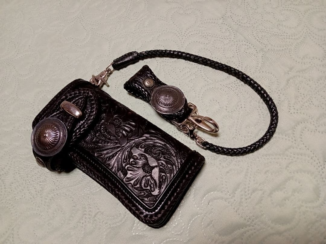 ★mamakin カービングウォレットカスタム革レザー/革フック＆ループコンチョ