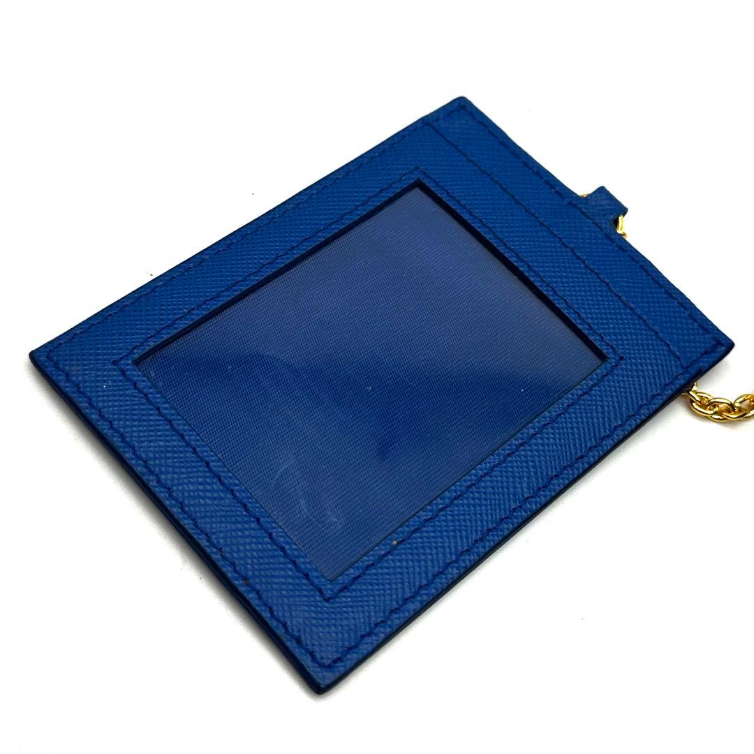 パスケース付き✨プラダ 二つ折り長財布 サフィアーノレザー ゴールド金具 ブルー
