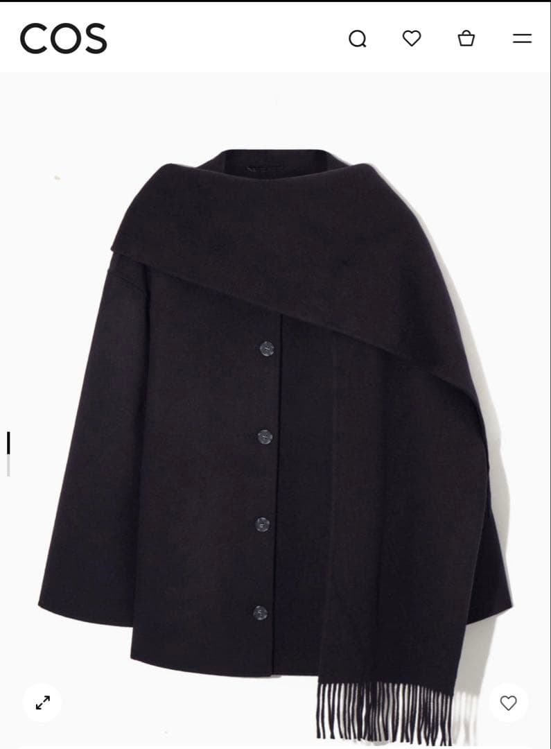 COS 黒 ボタン付きケープコート