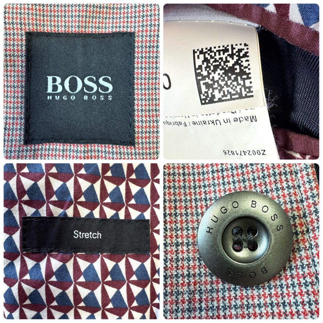 極美品　ヒューゴボス　テーラードジャケット　千鳥　銀ボタン　52 ストレッチ