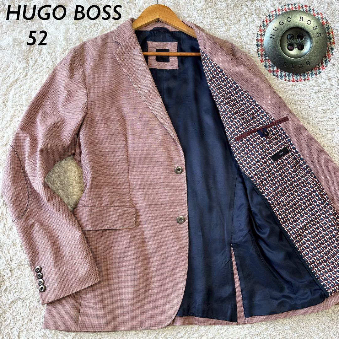 極美品　ヒューゴボス　テーラードジャケット　千鳥　銀ボタン　52 ストレッチ
