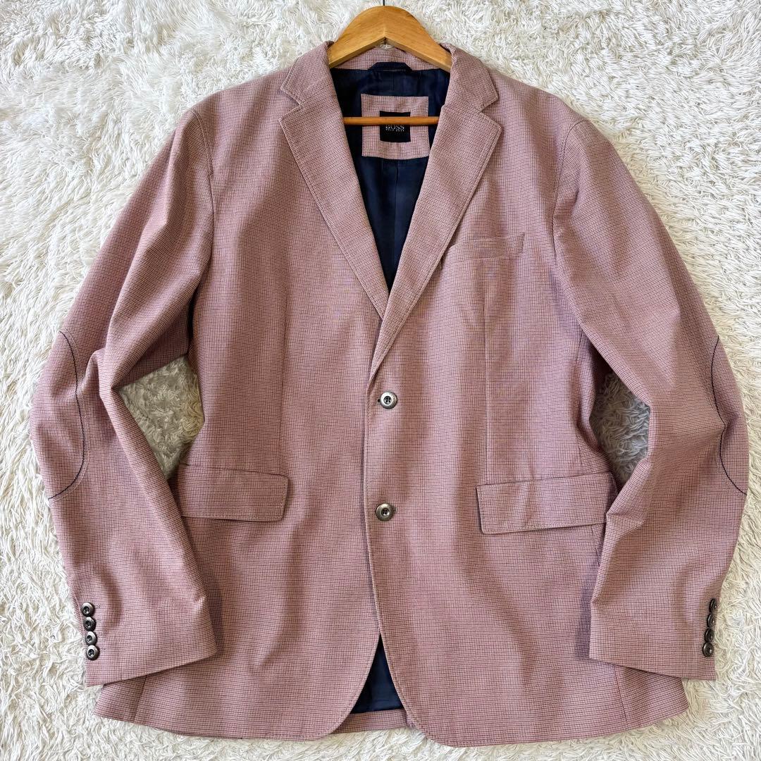 極美品　ヒューゴボス　テーラードジャケット　千鳥　銀ボタン　52 ストレッチ