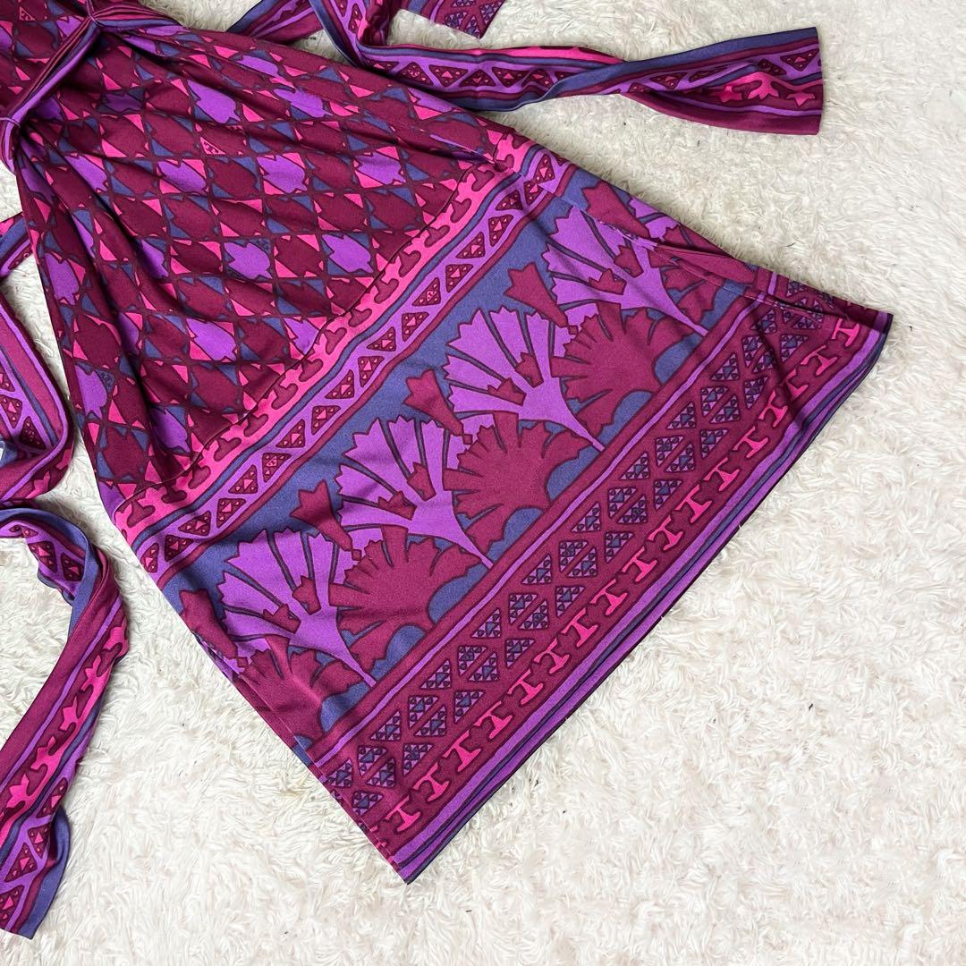 トリーバーチ シルク ワンピース Aライン 総柄 ピンク リボンベルト XS