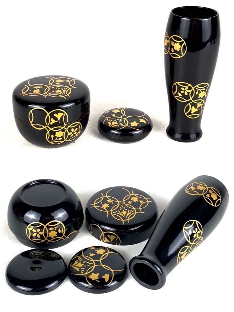 割引❣️『虎』塗師 岡本 陽斎 七宝蒔絵 黒塗 利休茶箱 共箱 （1F箱⑤）