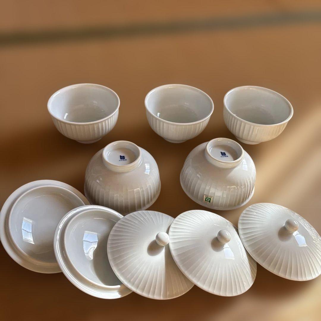 【美品】　白山陶器　白磁立筋　急須　土瓶　蓋付き湯呑み5客セット　日本茶器