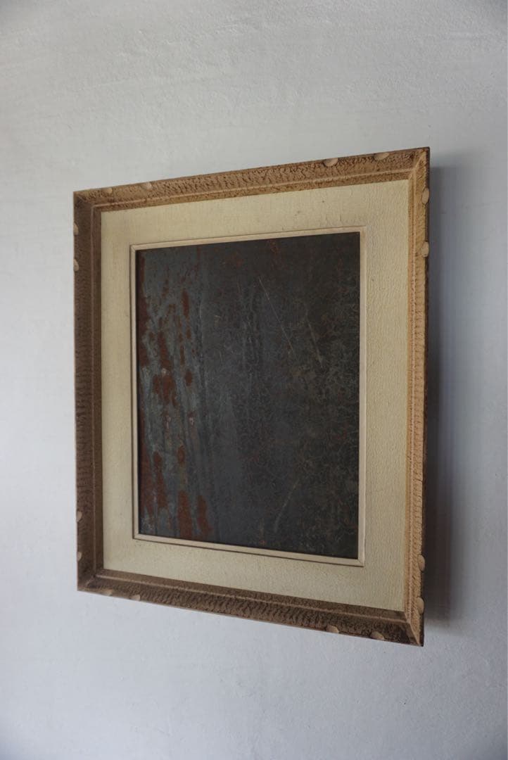 アンティークの木製フレームのブリキサインボード　看板　店舗什器　額縁　古道具