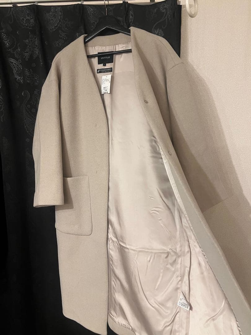 UNTITLED アンタイトル　ポンテベロアノーカラーコートベージュM 新品