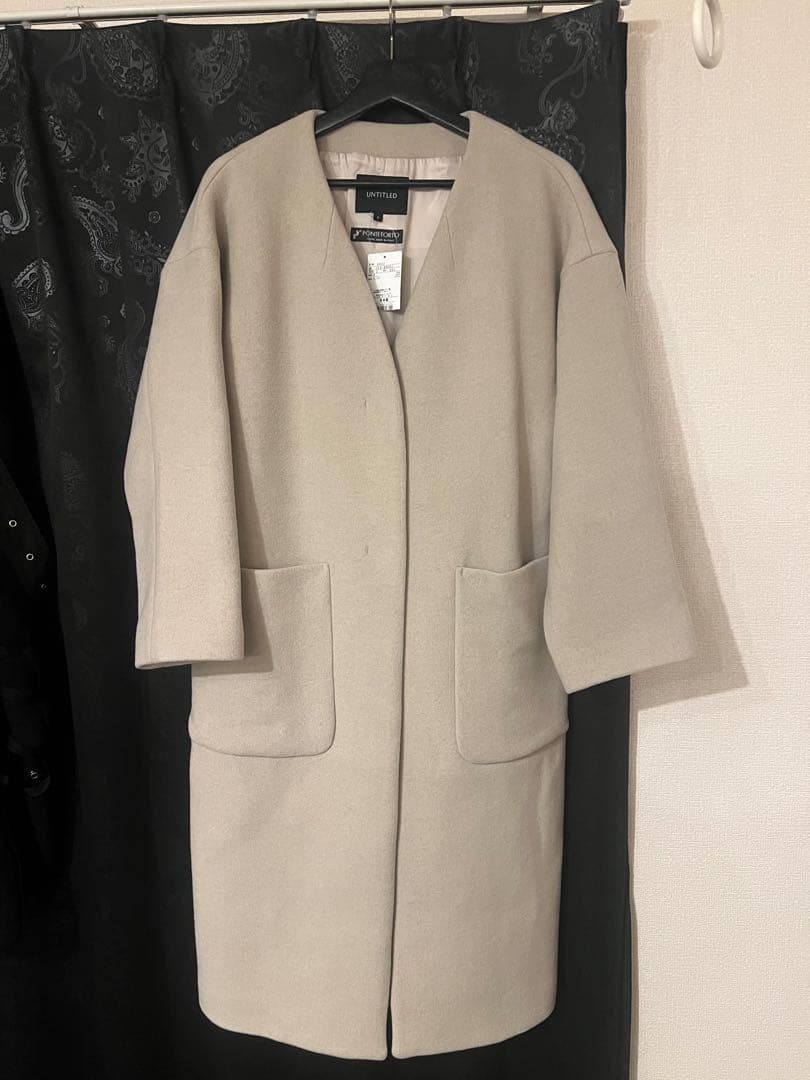 UNTITLED アンタイトル　ポンテベロアノーカラーコートベージュM 新品