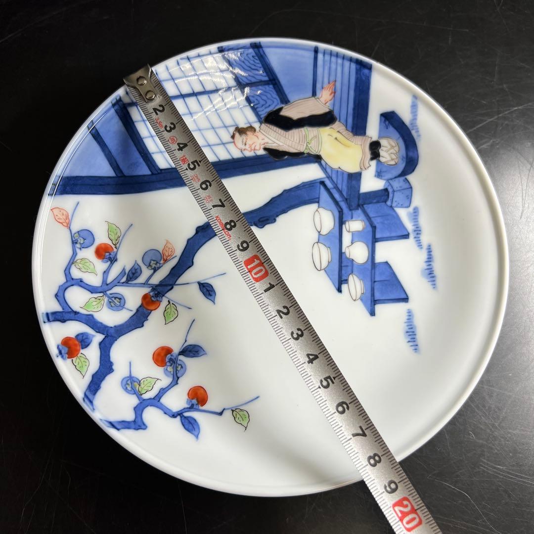 十四代　酒井田柿右衛門　初代の画額皿　共箱　18.8㎝　東Y7-1125☆2F