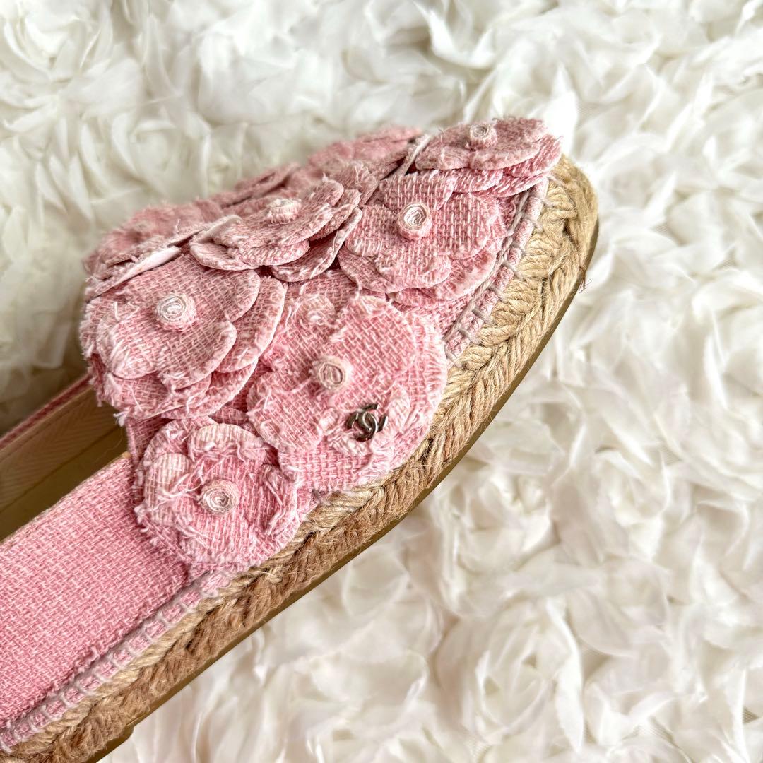 美品　CHANEL カメリア エスパドリーユ ツイード ピンク 36