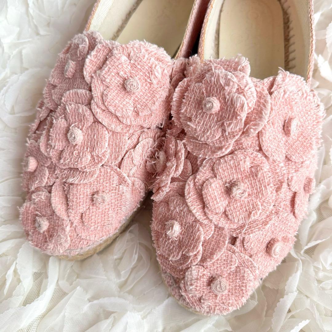 美品　CHANEL カメリア エスパドリーユ ツイード ピンク 36