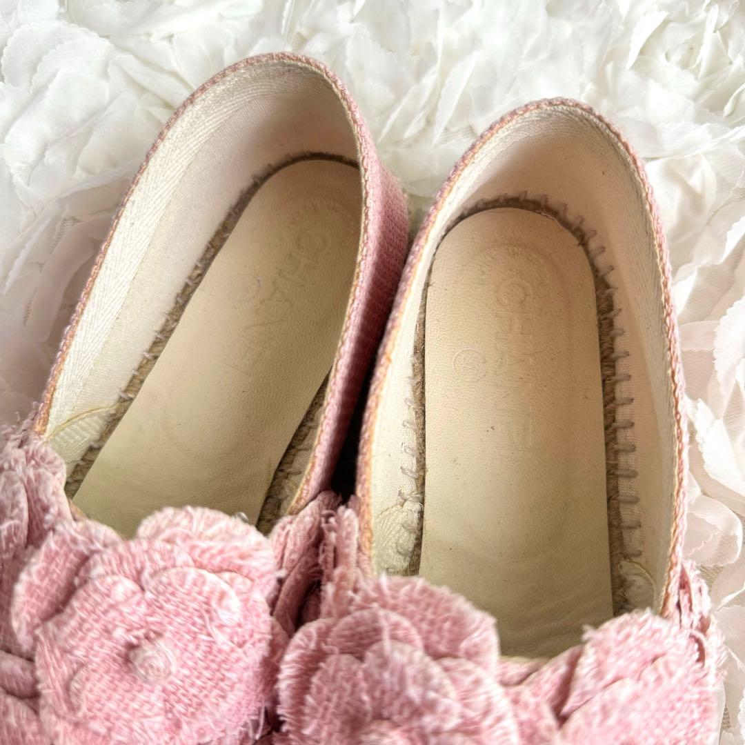 美品　CHANEL カメリア エスパドリーユ ツイード ピンク 36