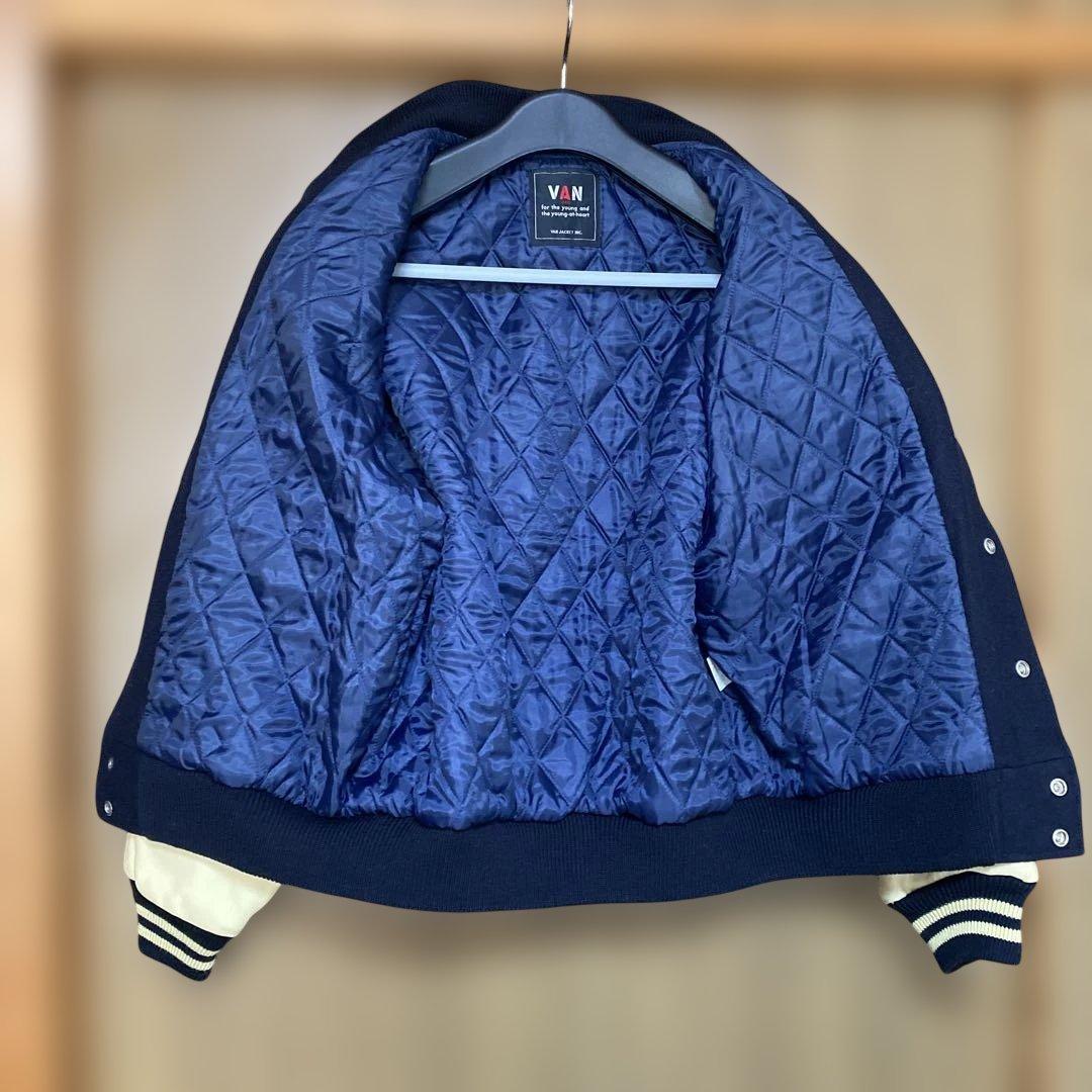 VAN JAC スタジアムジャンパー　袖皮　 Lサイズ　ネイビー