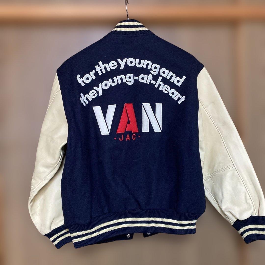 VAN JAC スタジアムジャンパー　袖皮　 Lサイズ　ネイビー