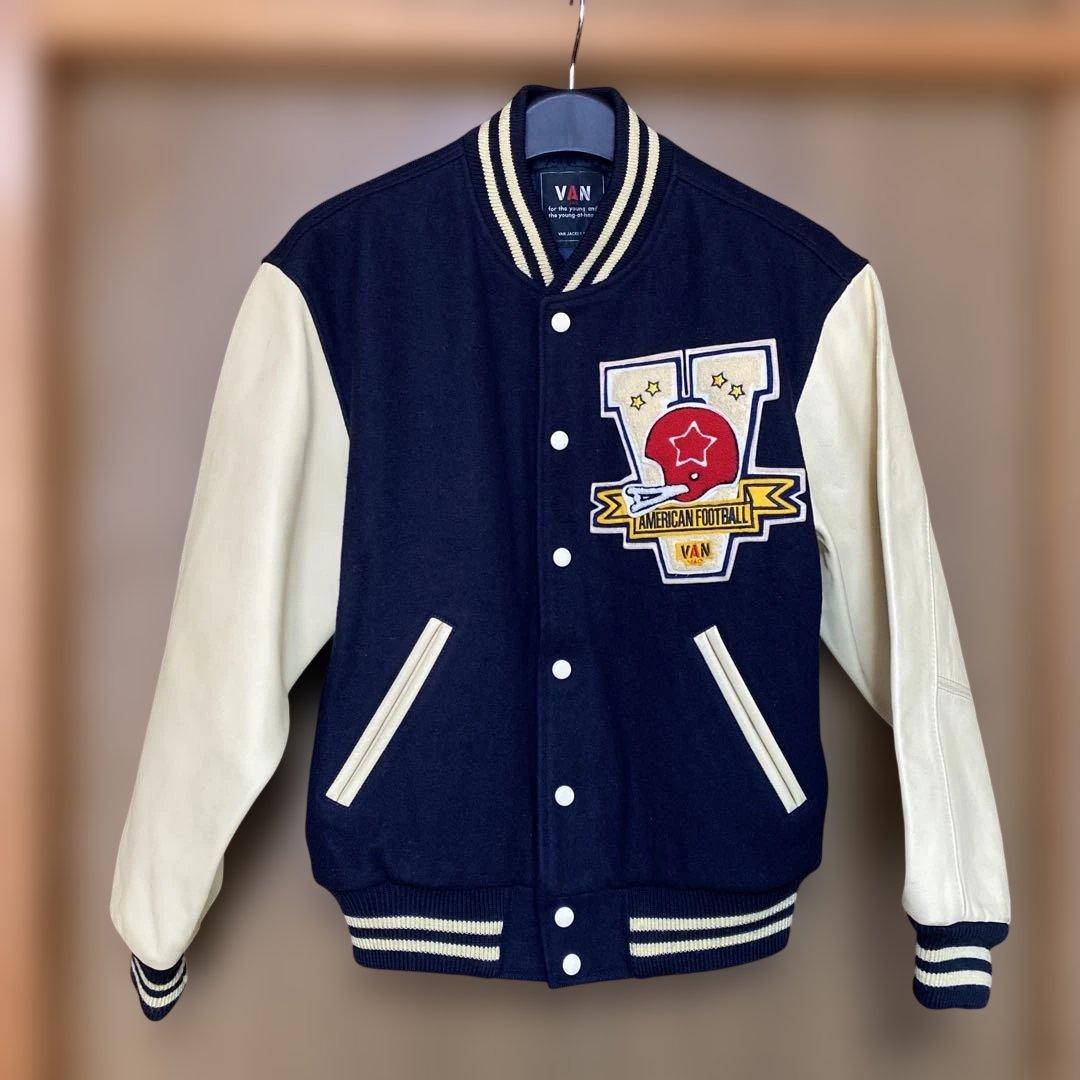 VAN JAC スタジアムジャンパー　袖皮　 Lサイズ　ネイビー