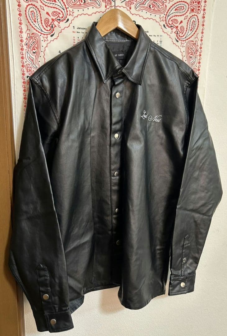 【激シブ・完売モデル】LASTNEST　レザー 長袖　シャツ　黒　ブラック　XL