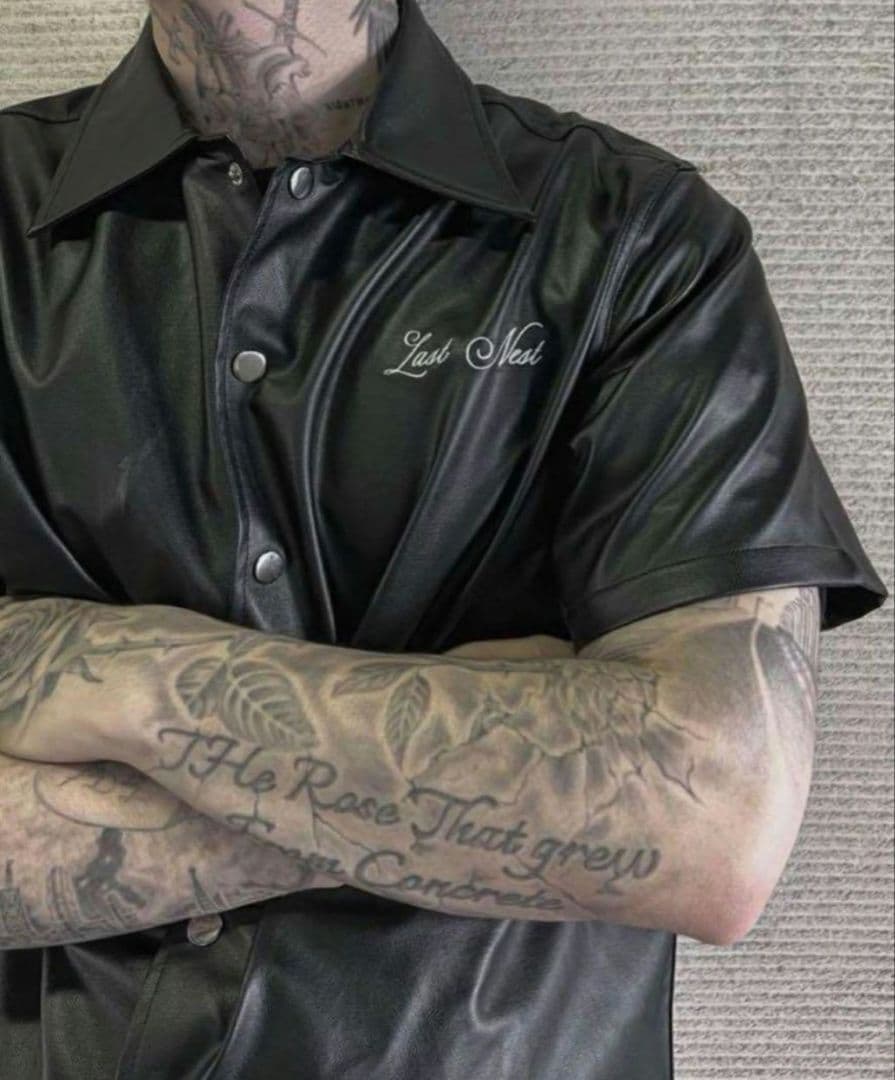 【激シブ・完売モデル】LASTNEST　レザー 長袖　シャツ　黒　ブラック　XL