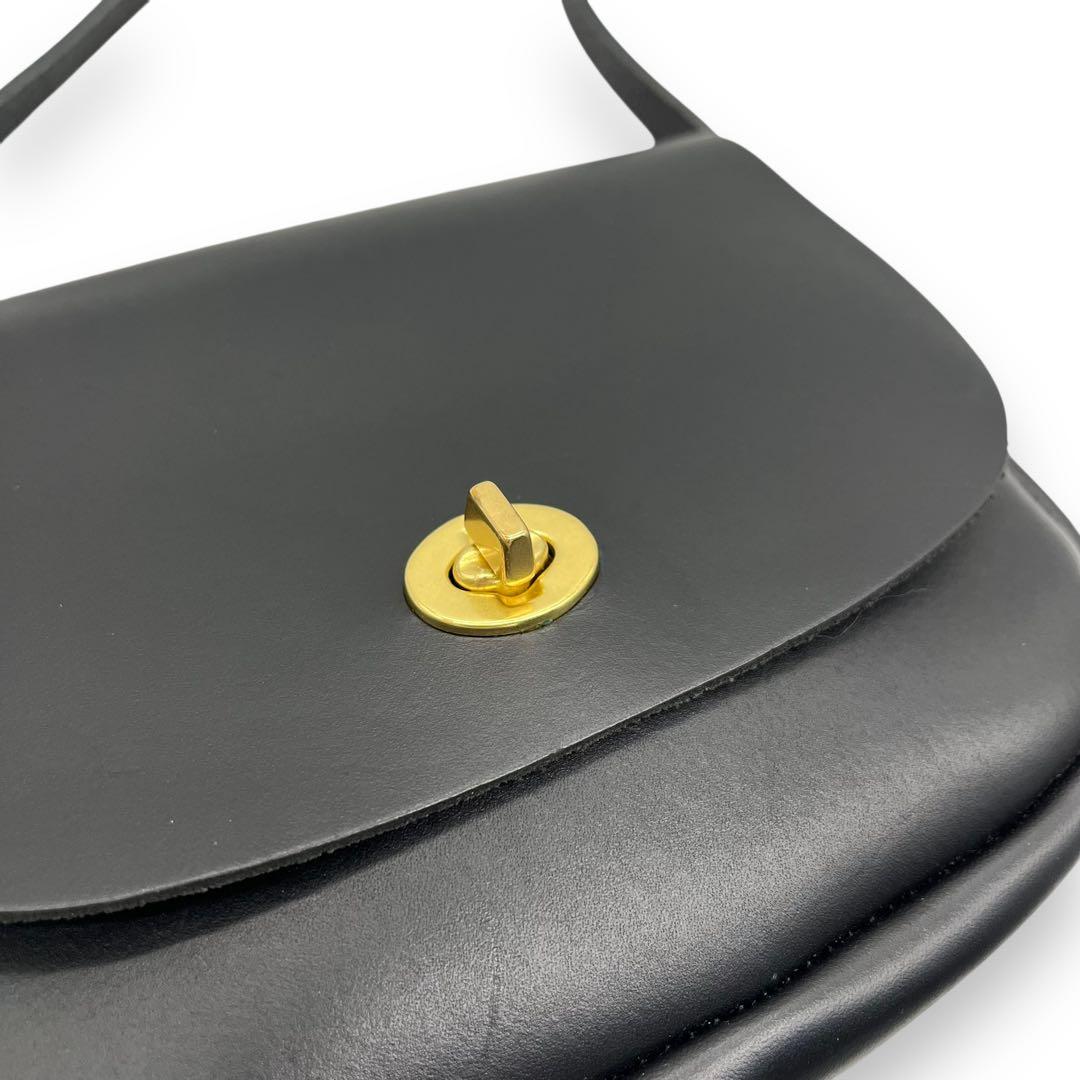 極美品■Mimi フランシス ショルダーバッグ ターンロック ロゴ型押し 黒