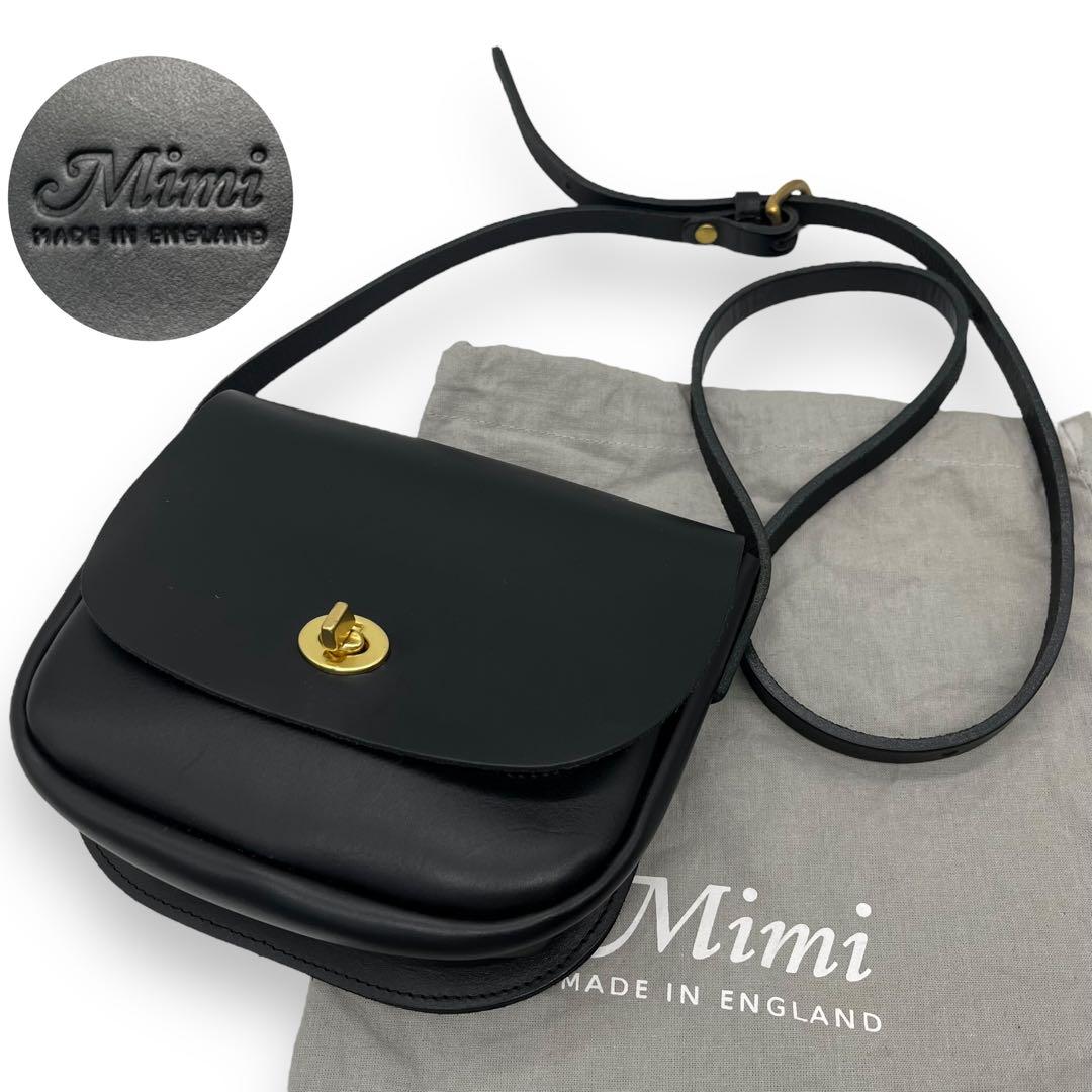 極美品■Mimi フランシス ショルダーバッグ ターンロック ロゴ型押し 黒