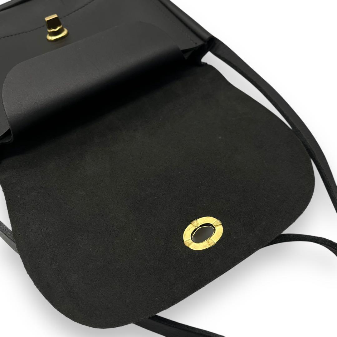 極美品■Mimi フランシス ショルダーバッグ ターンロック ロゴ型押し 黒