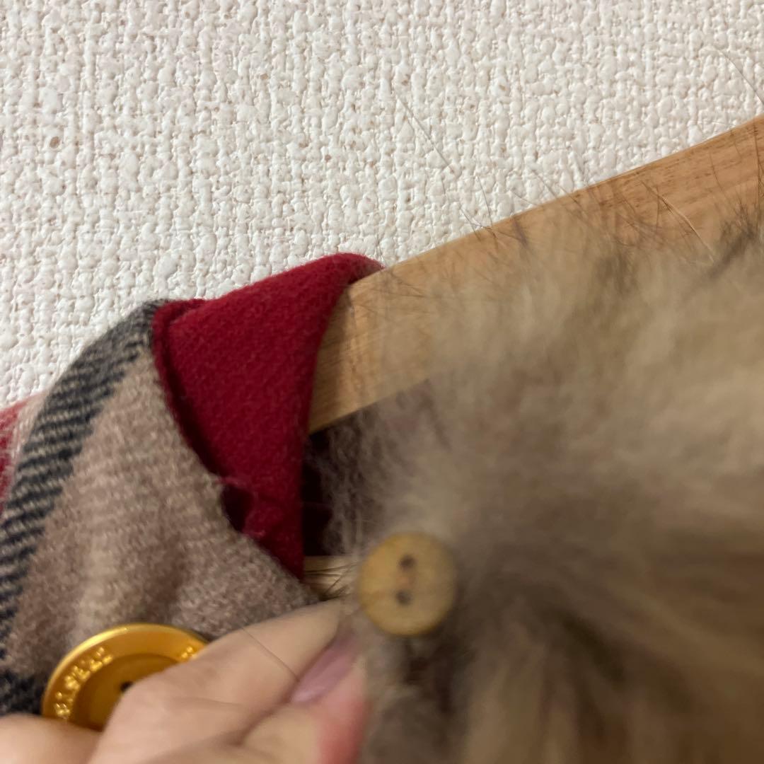 チェック柄　ポンチョ　リバーシブルファー付き　ブルーレーベル　BLUElabel