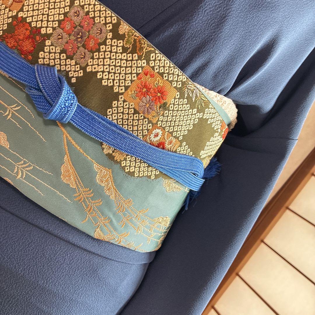 色無地　フルセット　着物　正絹　一つ紋　ブルー系　G4