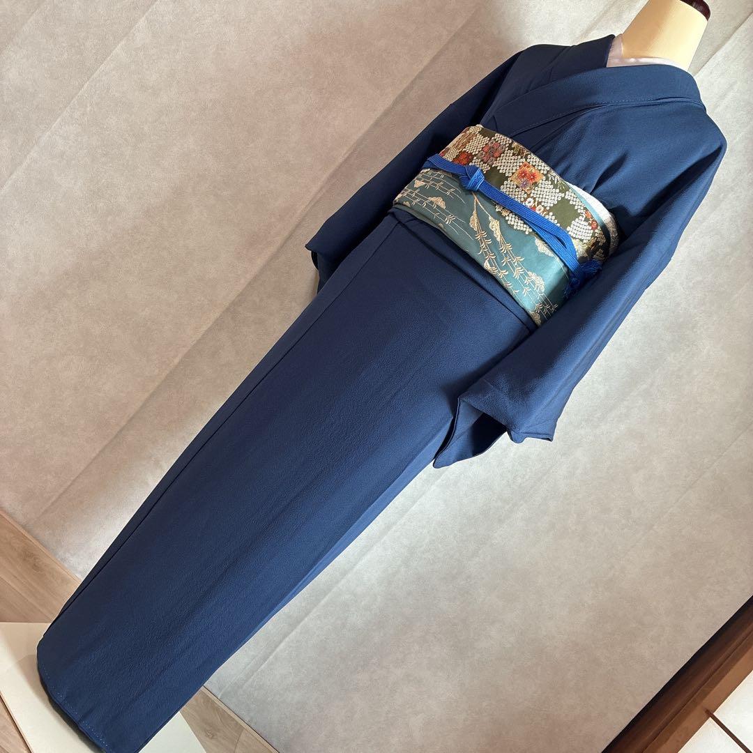 色無地　フルセット　着物　正絹　一つ紋　ブルー系　G4